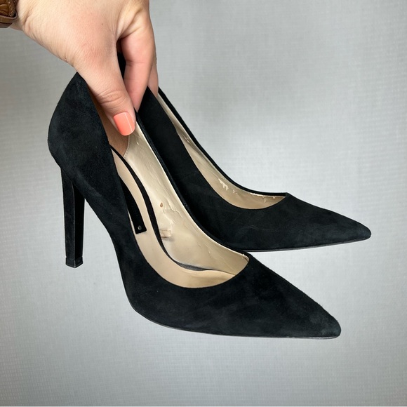 Zara Size 38 Black Pointed-Toe High Heels stilettos Suede 7.5 women's - Picture 1 of 8